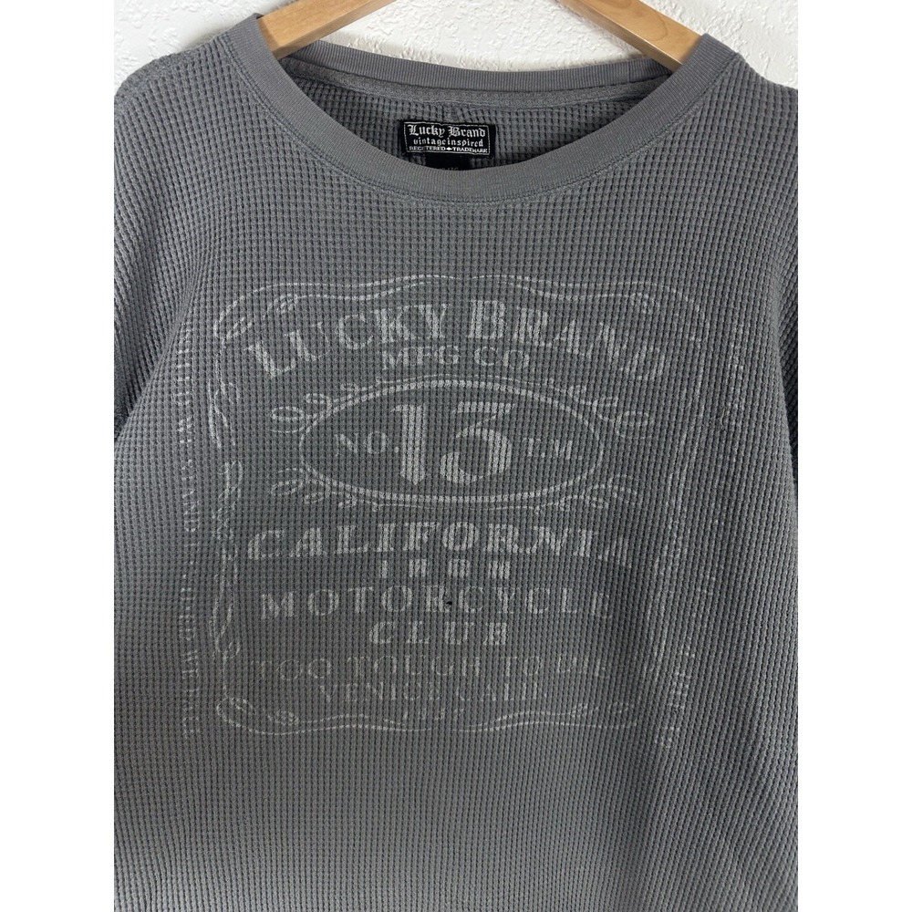Lucky Brand Vintage Inspired XL Gray Thermal Waffle Knit Distressed - Picture 3 of 9